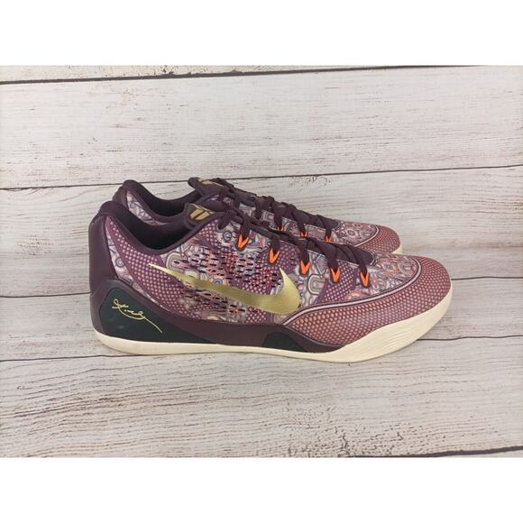 Nike Mens Sz 18 Kobe 9 EM Silk Sneakers Burgundy Gold 646701-676 - Picture 4 of 9